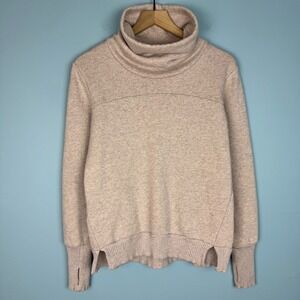 ALO Yoga Women's Large Pink Haze Funnel Mock Neck Pullover Thumb Hole Sweatshirt